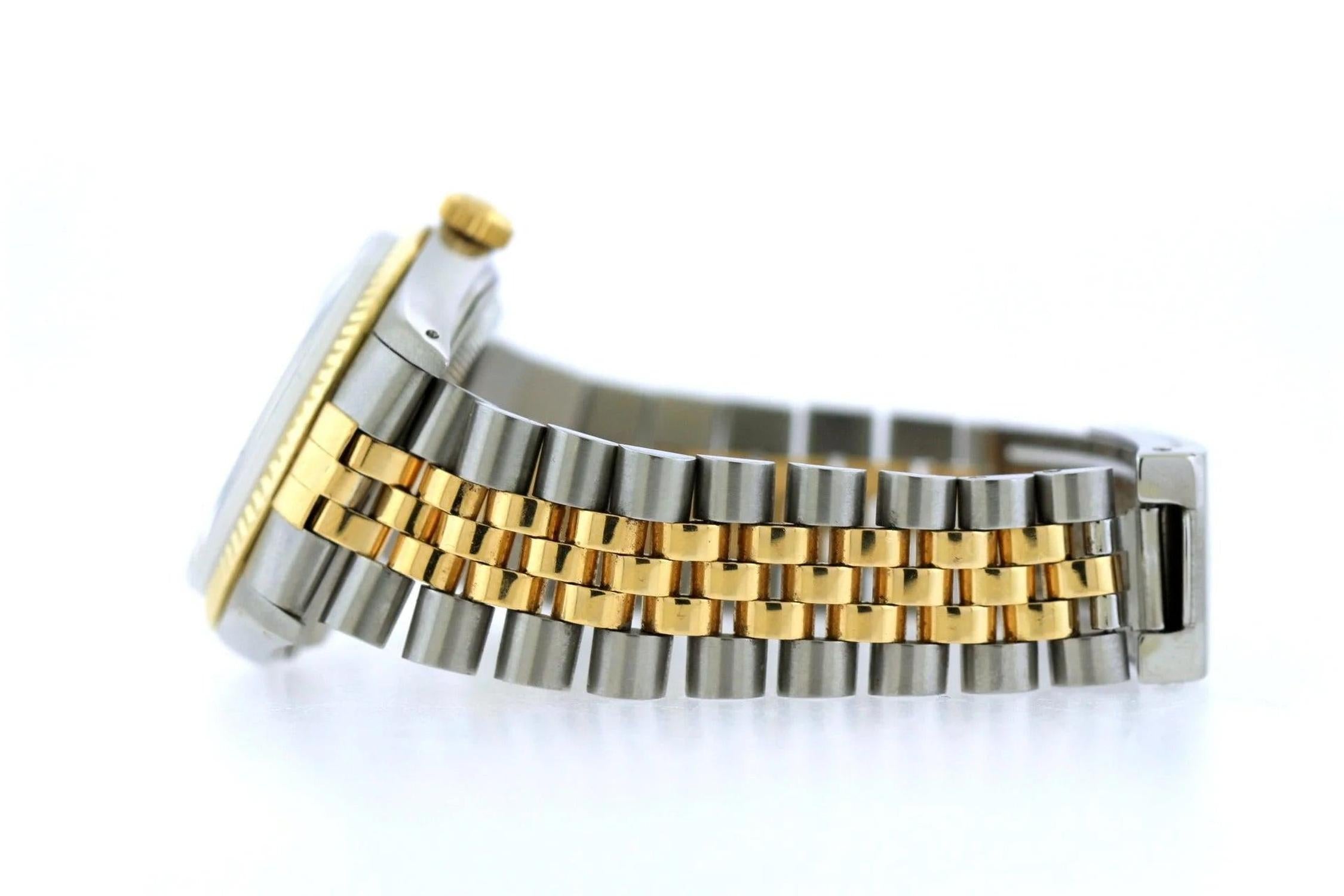 Rolex Datejust 36MM 16233 Black Roman Diamond Dial Fluted Bezel Two Tone Yellow Gold Jubilee Bracelet