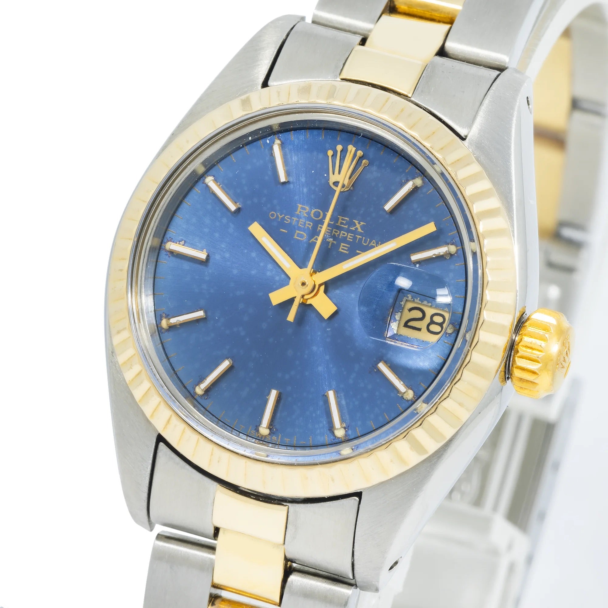 Rolex Datejust 26MM 69173 Blue Dial Fluted Bezel Two Tone Yellow Gold Oyster Bracelet