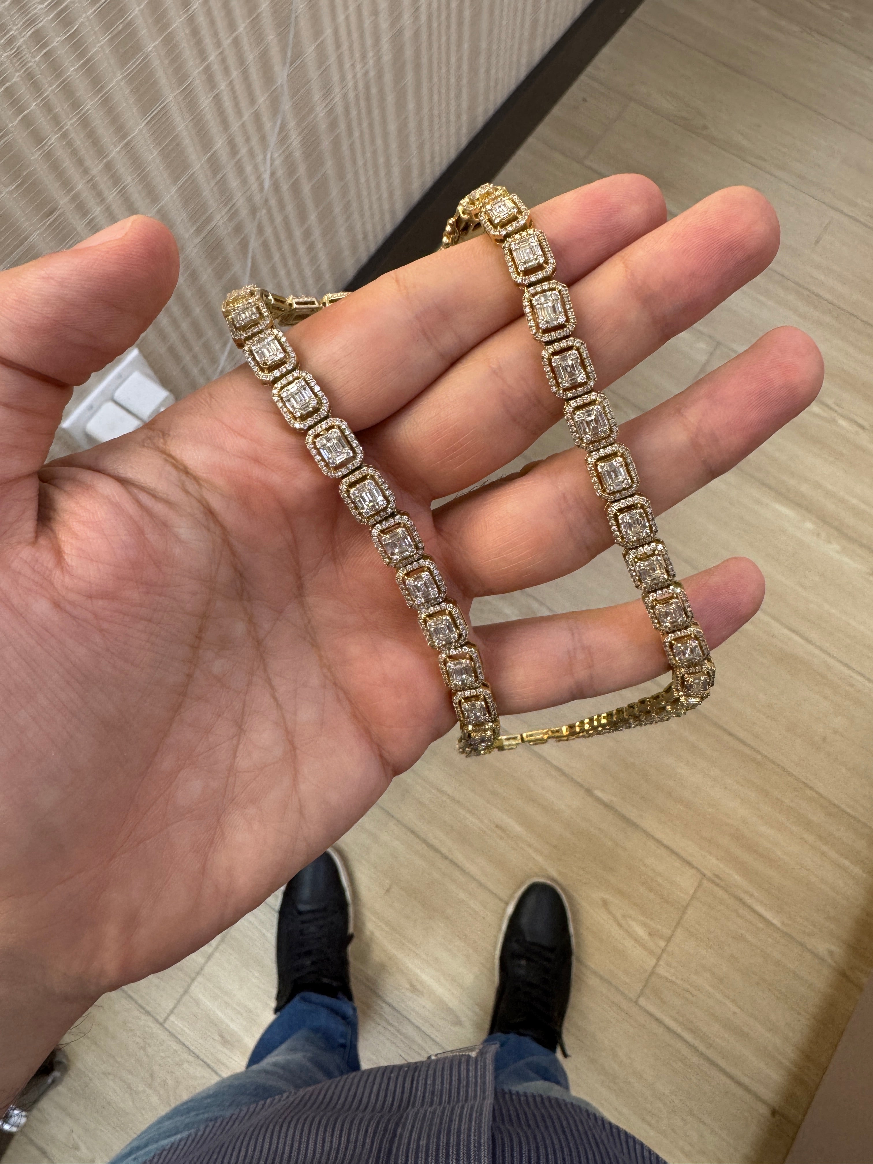 10k 8mm yellow gold 18” baguette diamond chain
