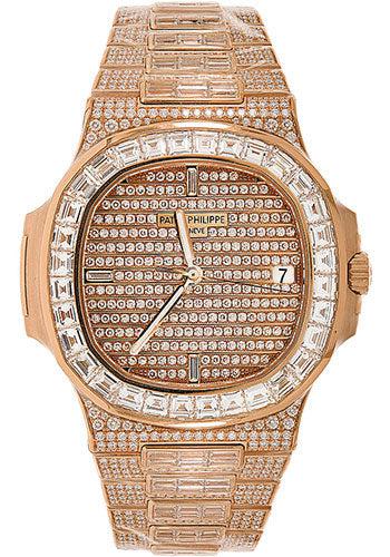 Patek Philippe Nautilus 40MM 5719/10R-010 Diamond Paved Dial Diamond Bezel 18K Rose Gold Full Diamond Bracelet