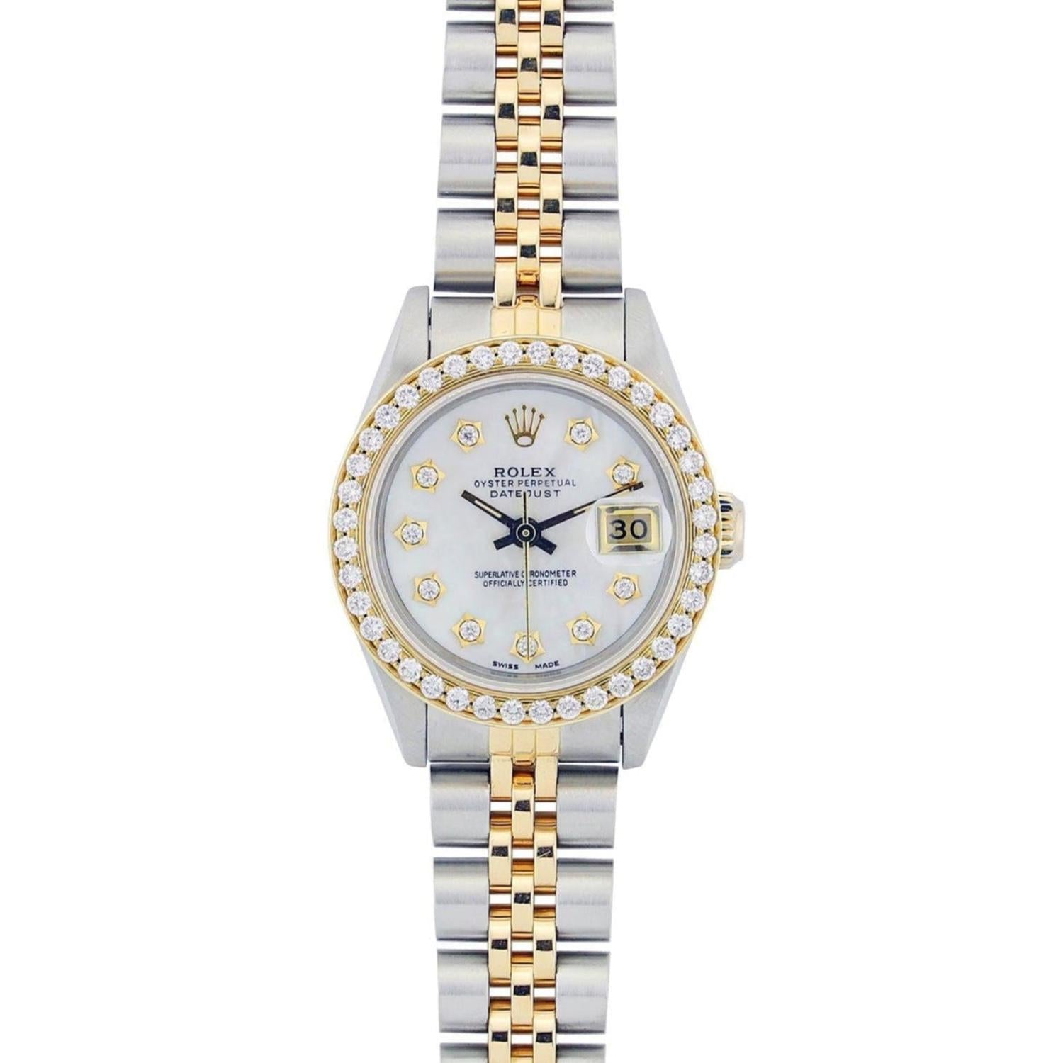 Rolex Datejust 26MM 69173 Mother of Pearl Diamond Dial Diamond Bezel Two Tone Jubilee Bracelet 0.8ct