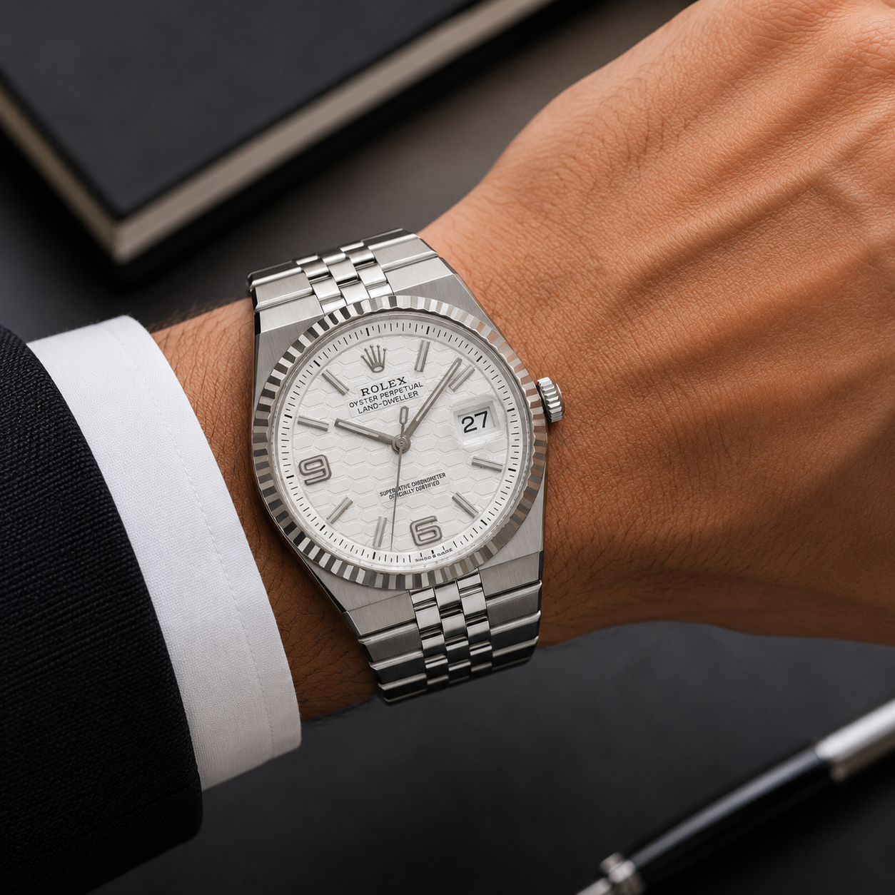 ROLEX LAND-DWELLER 40MM  WHITE HONEYCOMB DIAL 127334