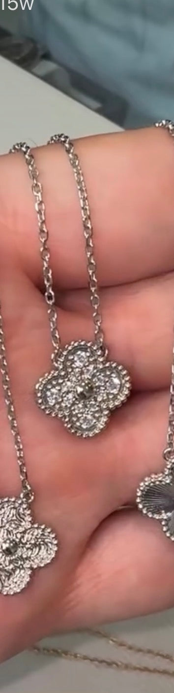 14k white gold diamond clover