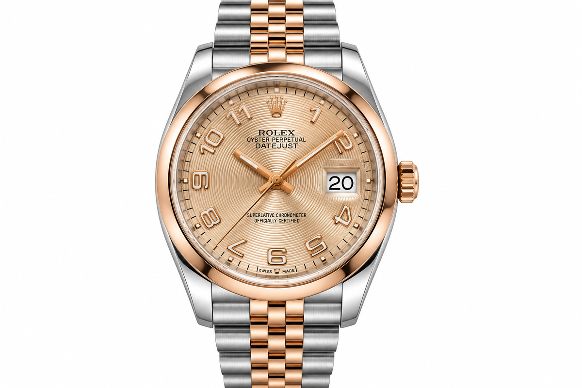 ROLEX DATEJUST 36MM 116201 CHAMPAGNE CONCENTRIC ARABIC DIAL 18K EVEROSE GOLD & STAINLESS STEEL MEN'S WATCH