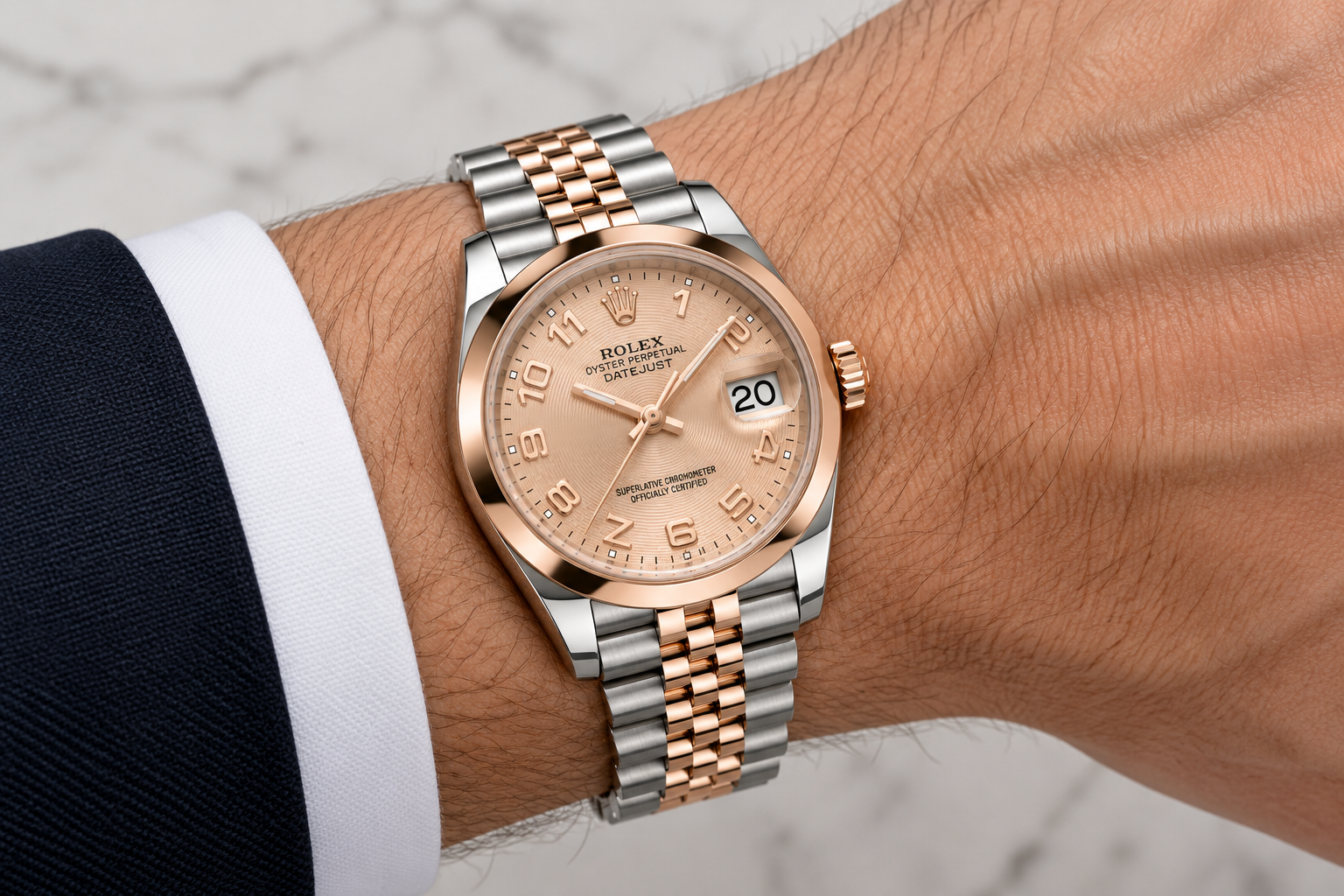 ROLEX DATEJUST 36MM 116201 CHAMPAGNE CONCENTRIC ARABIC DIAL 18K EVEROSE GOLD & STAINLESS STEEL MEN'S WATCH