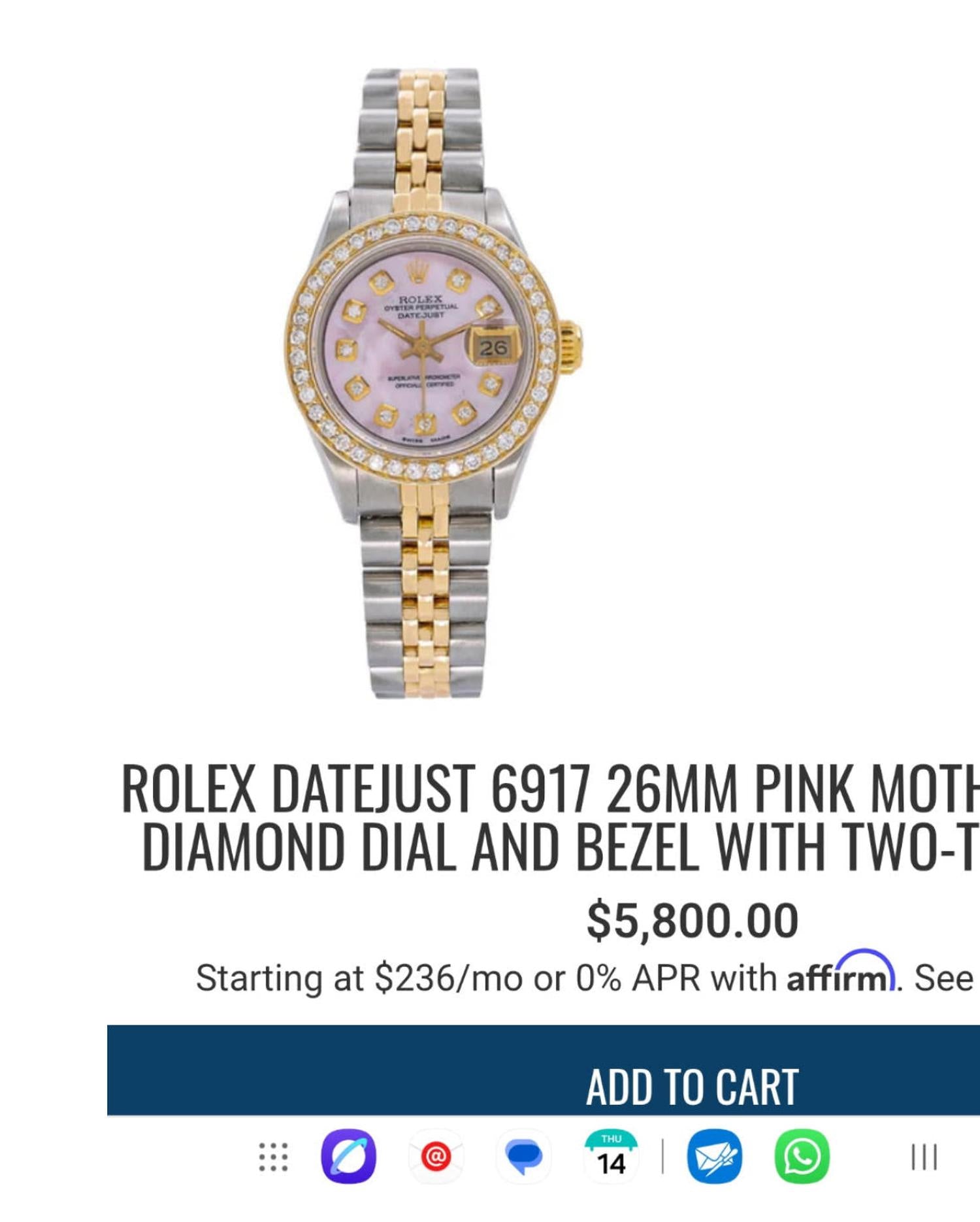 Rolex two tone 26mm 6917 with diamond dial and bezel