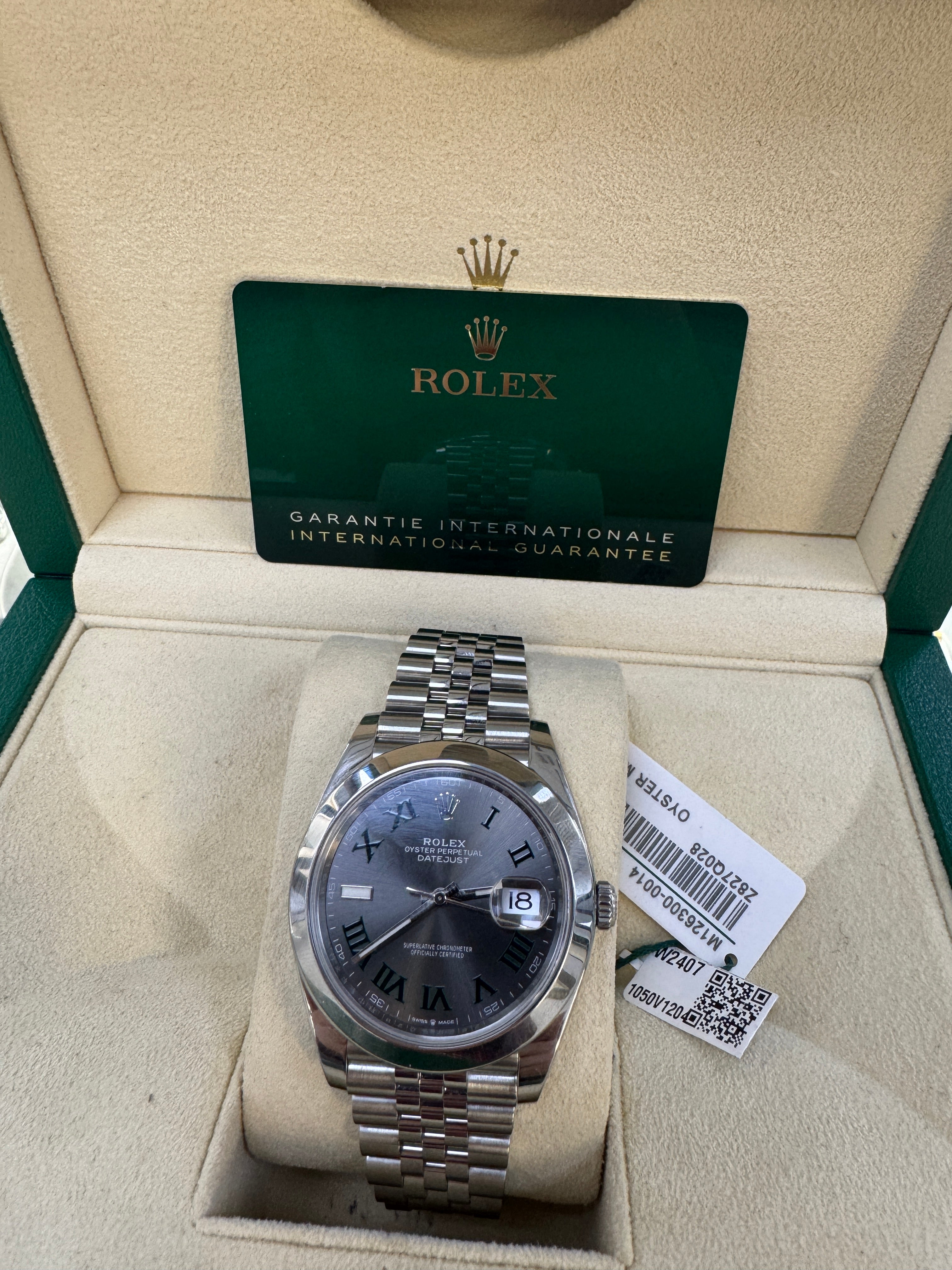 Rolex Datejust 41 126300 Wimbledon Slate Dial Domed Bezel Jubilee Bracelet