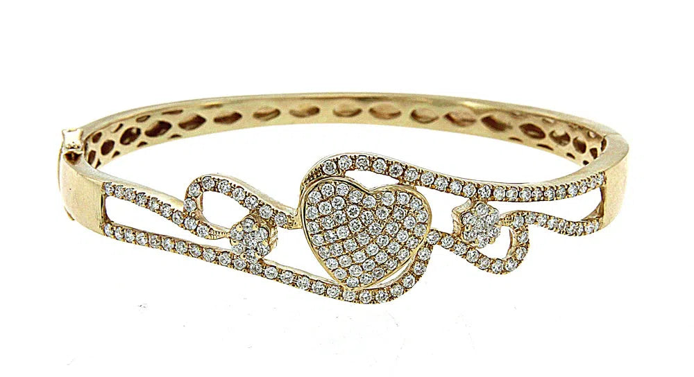 14K GOLD ROUND CUT DIAMONDS HEART BRACELET 2.00 CT