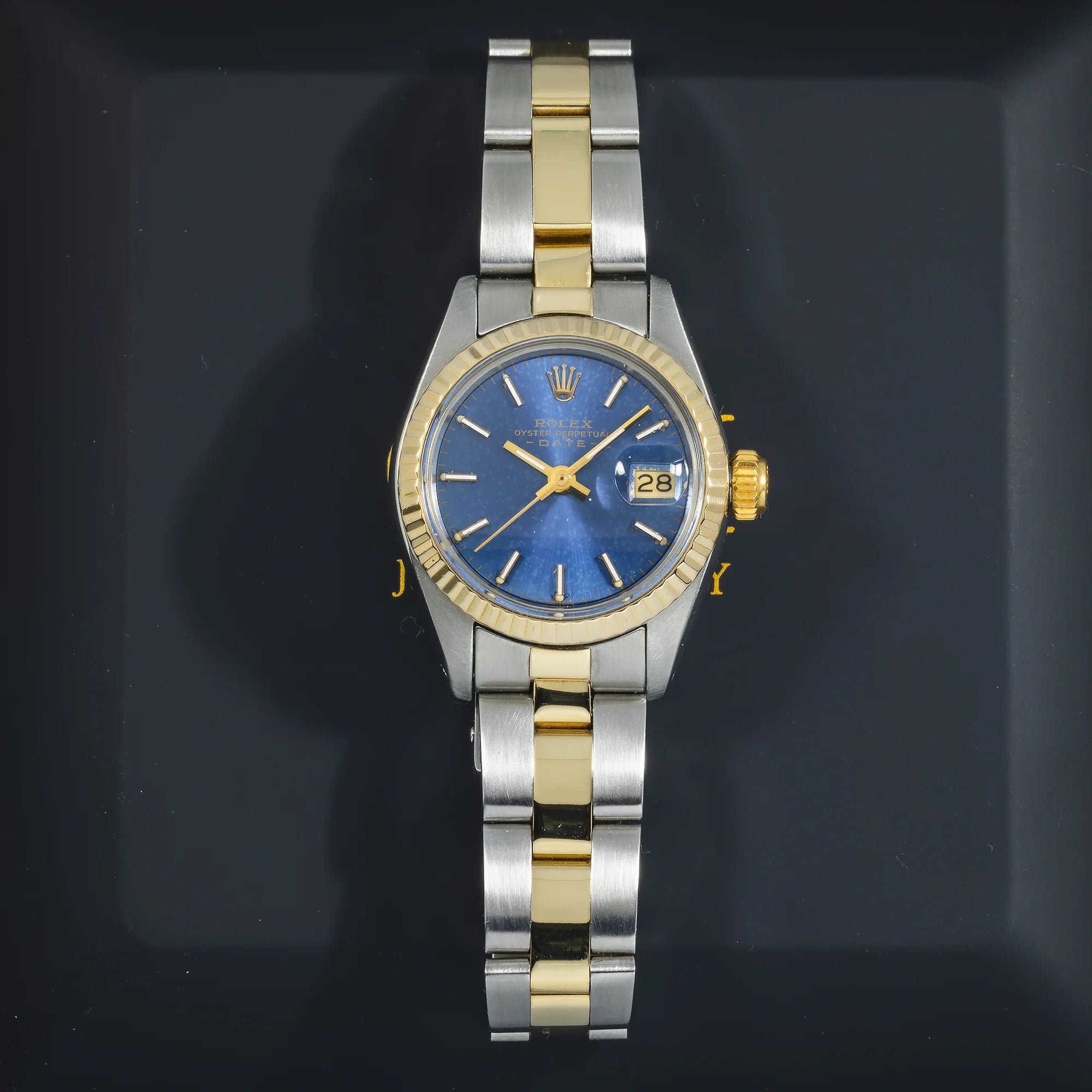 Rolex Datejust 26MM 69173 Blue Dial Fluted Bezel Two Tone Yellow Gold Oyster Bracelet