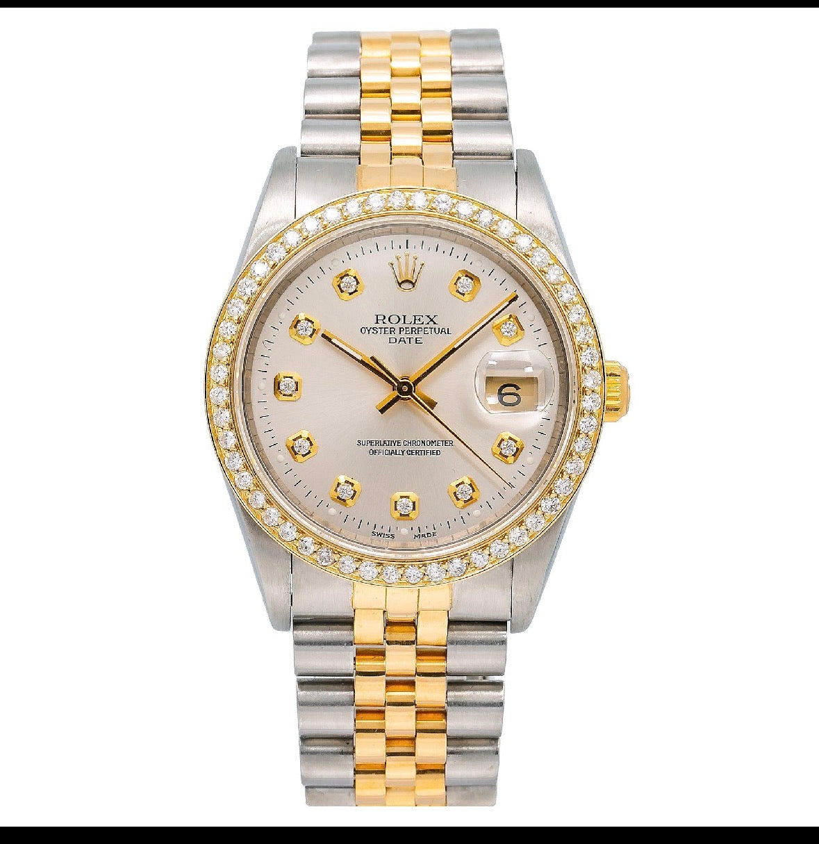Private link for Chris Rolex 34mm date two tone with diamond dial and bezel