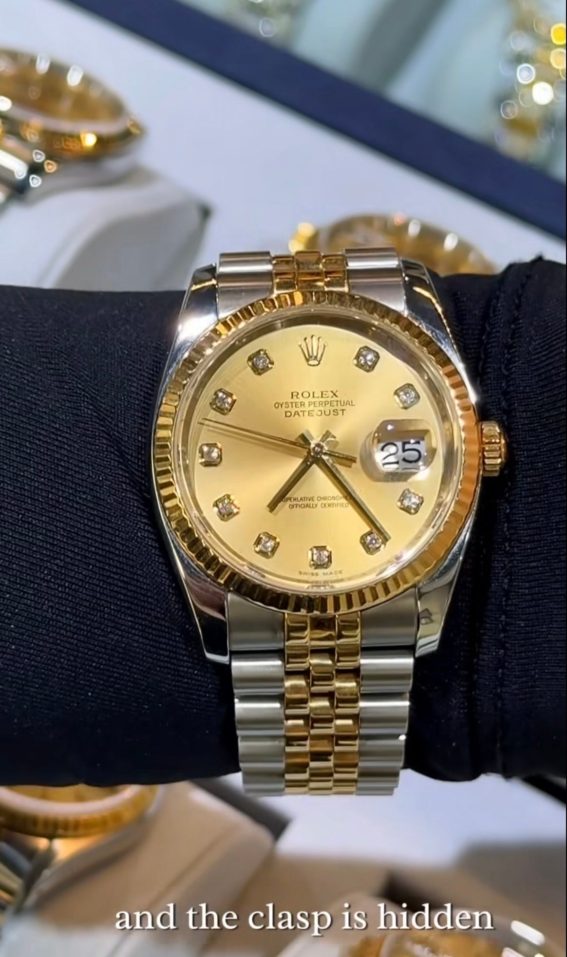 36mm two tone hidden clasp with factory champagne dial
