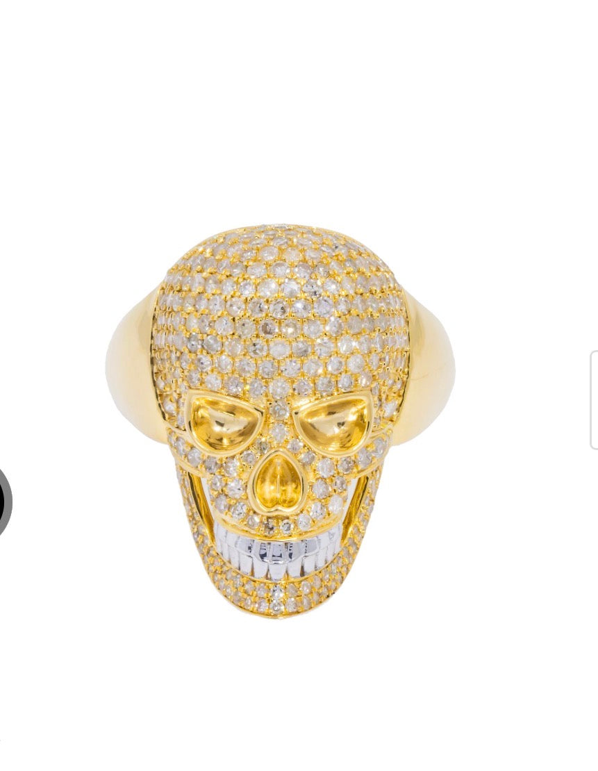 14k yellow gold diamond skull