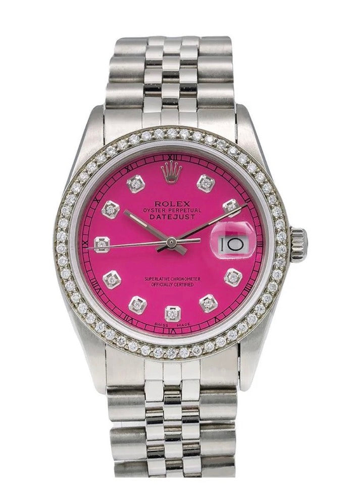 36mm stainless steel with 4ct diamonds bezel