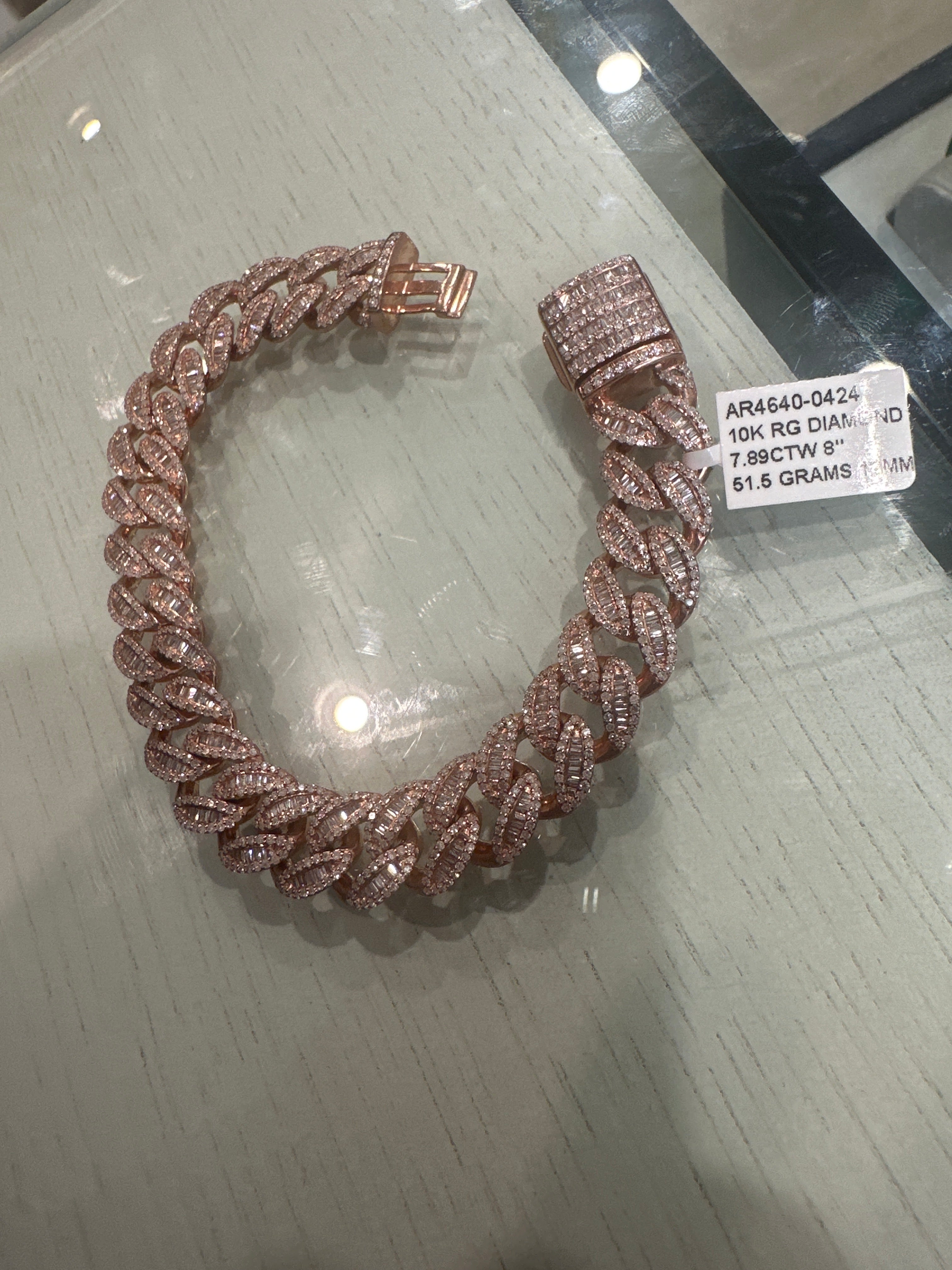 Diamond bracelet rose gold 10k 7.89ct diamonds 51.5gr