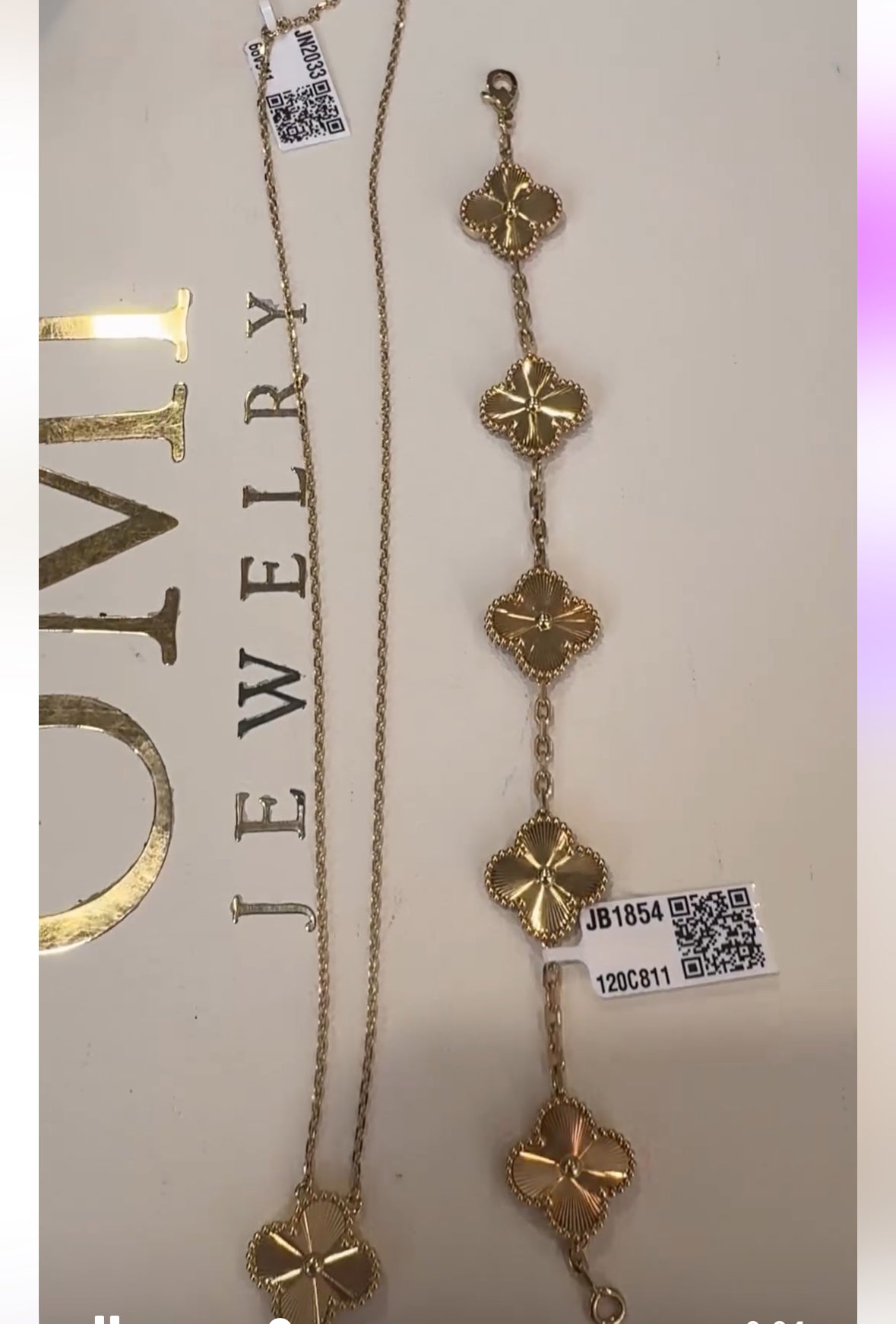 18k clover set bracelet and necklace