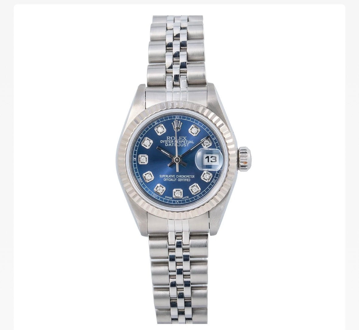 26mm stainless steel blue diamond dial