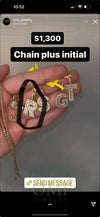 Yellow gold letter R with diamonds and 20” ice chain