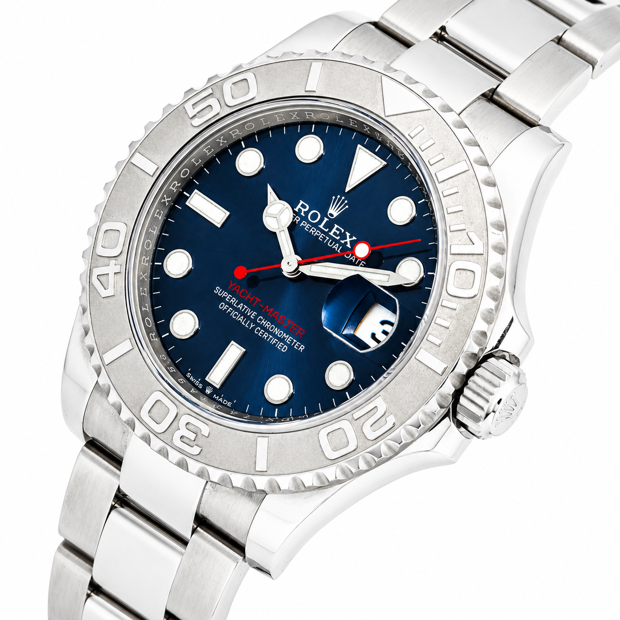ROLEX YACHT-MASTER 40MM BLUE DIAL PLATINUM BEZEL OYSTER BRACELET 116622