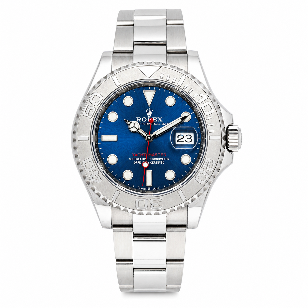 ROLEX YACHT-MASTER 40MM BLUE DIAL PLATINUM BEZEL OYSTER BRACELET 116622