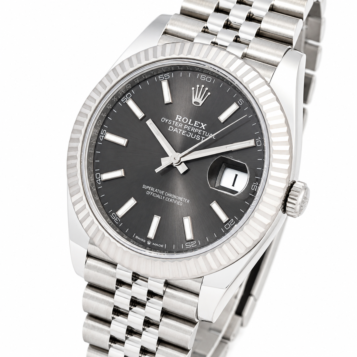 ROLEX DATEJUST 41MM 126334 WIMBLEDON RHODIUM DIAL FLUTED BEZEL JUBILEE BRACELET