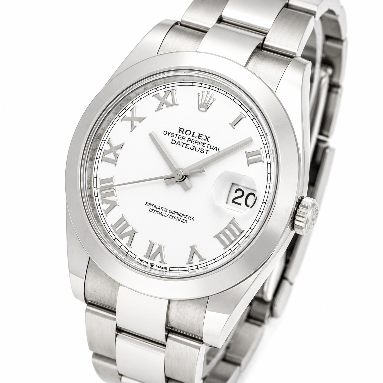 ROLEX DATEJUST 41MM 126300 WHITE ROMAN DIAL SMOOTH BEZEL OYSTER BRACELET