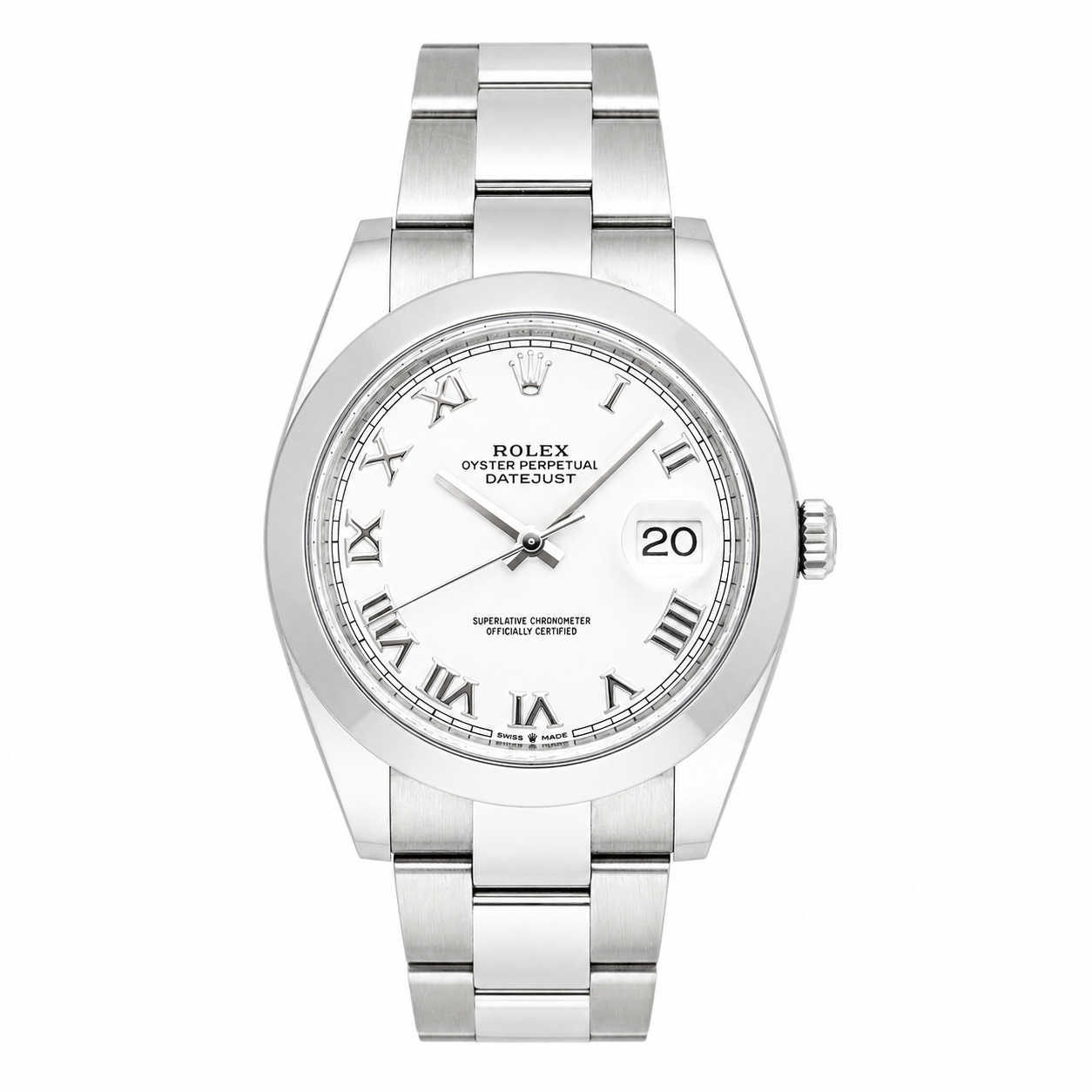 ROLEX DATEJUST 41MM 126300 WHITE ROMAN DIAL SMOOTH BEZEL OYSTER BRACELET