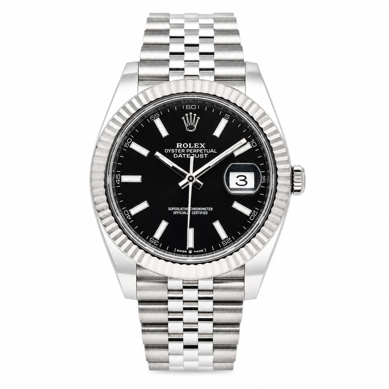 ROLEX DATEJUST 41MM 126334 BLACK INDEX DIAL FLUTED BEZEL JUBILEE BRACELET