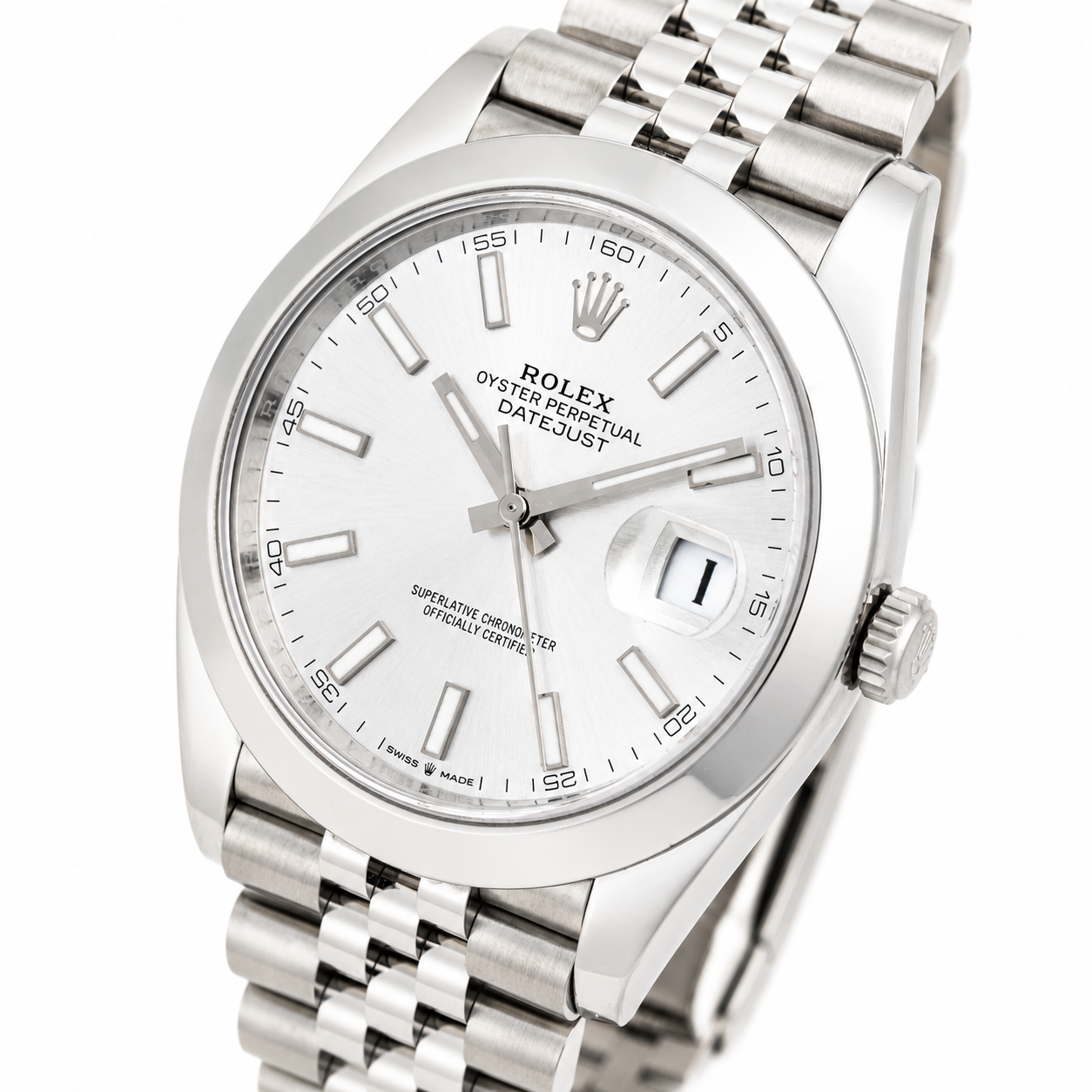 ROLEX DATEJUST 41MM 126300 SILVER INDEX DIAL SMOOTH BEZEL JUBILEE BRACELET
