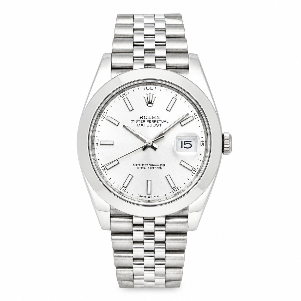 ROLEX DATEJUST 41MM 126300 SILVER INDEX DIAL SMOOTH BEZEL JUBILEE BRACELET