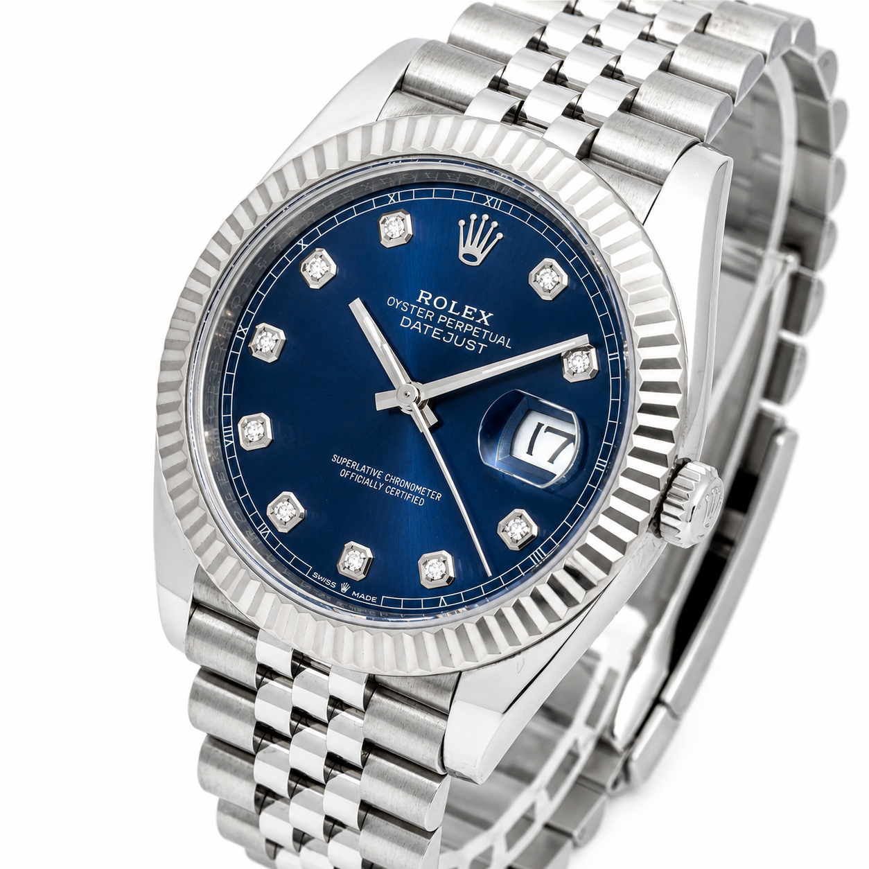 ROLEX DATEJUST 41MM 126334 BLUE DIAMOND DIAL FLUTED BEZEL JUBILEE BRACELET