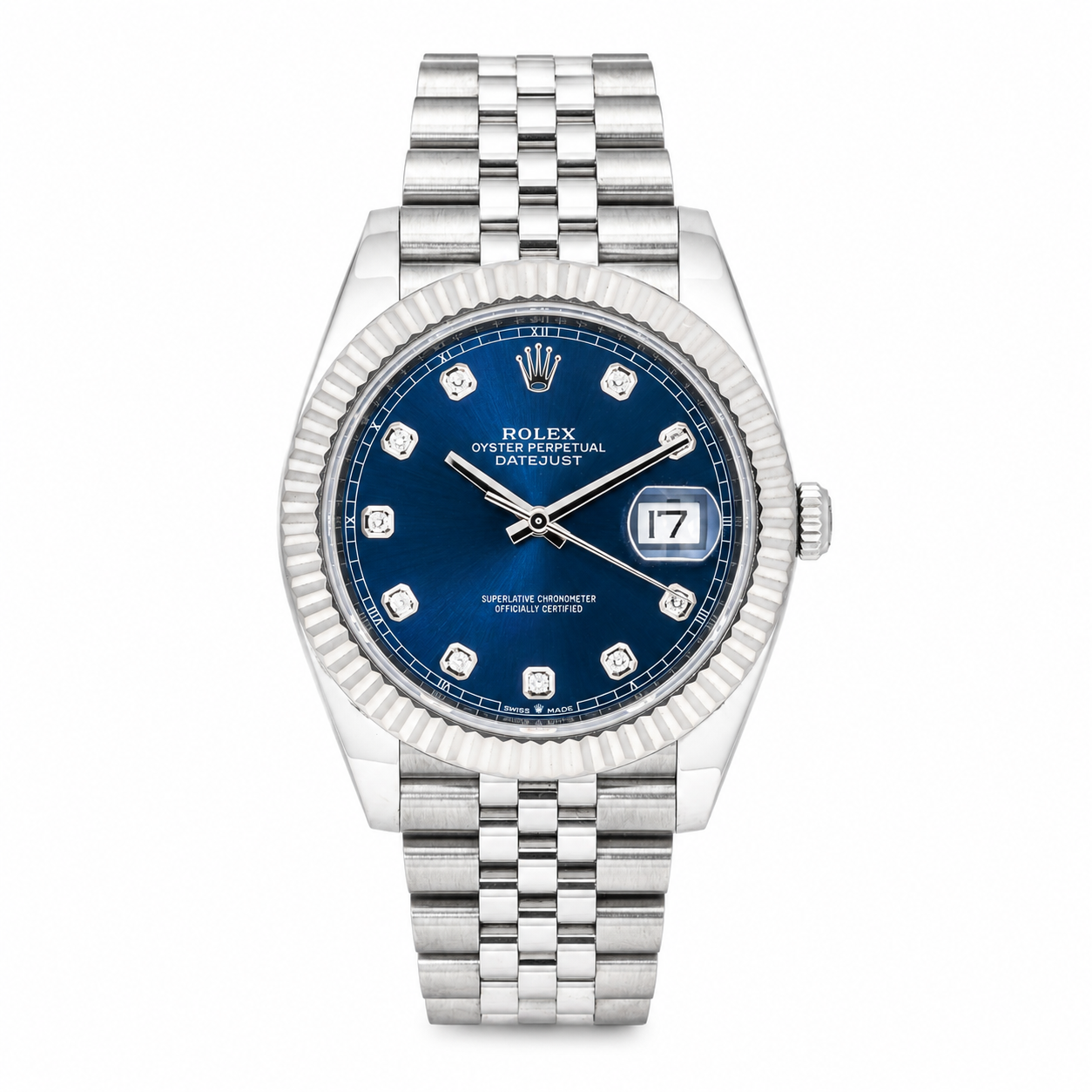 ROLEX DATEJUST 41MM 126334 BLUE DIAMOND DIAL FLUTED BEZEL JUBILEE BRACELET