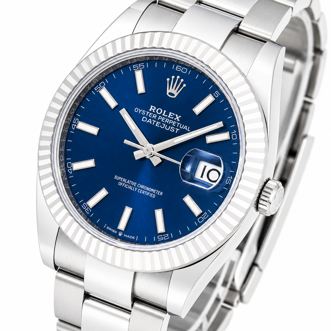ROLEX DATEJUST 41MM 126334 BLUE INDEX DIAL FLUTED BEZEL OYSTER BRACELET