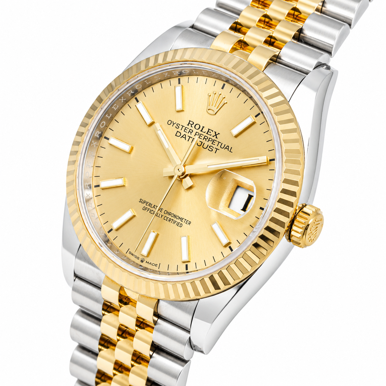 ROLEX DATEJUST 36MM 126233 CHAMPAGNE INDEX DIAL FLUTED BEZEL JUBILEE BRACELET