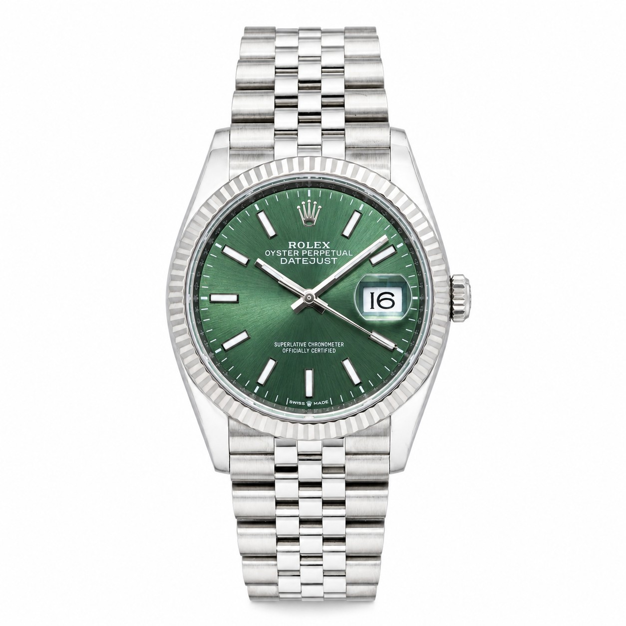 ROLEX DATEJUST 36MM 126234 MINT GREEN INDEX DIAL FLUTED BEZEL JUBILEE BRACELET