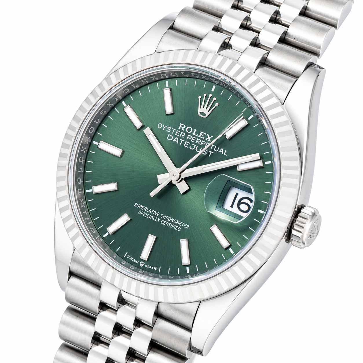 ROLEX DATEJUST 36MM 126234 MINT GREEN INDEX DIAL FLUTED BEZEL JUBILEE BRACELET