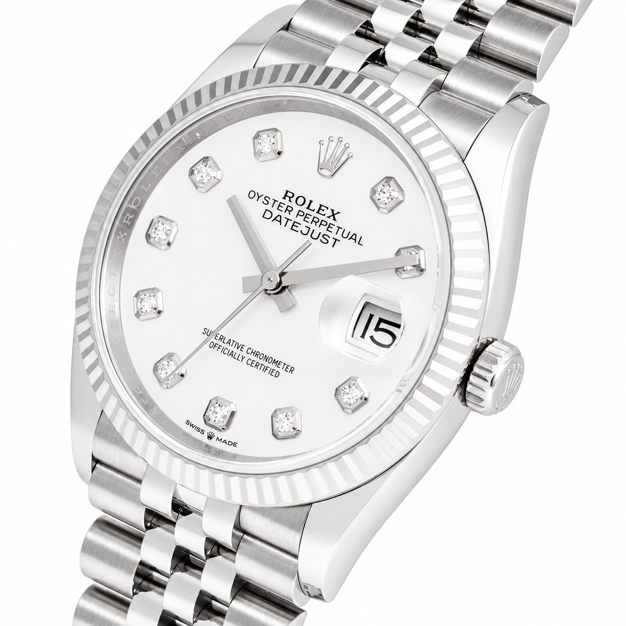 ROLEX DATEJUST 36MM 126234 SILVER DIAMOND DIAL FLUTED BEZEL JUBILEE BRACELET