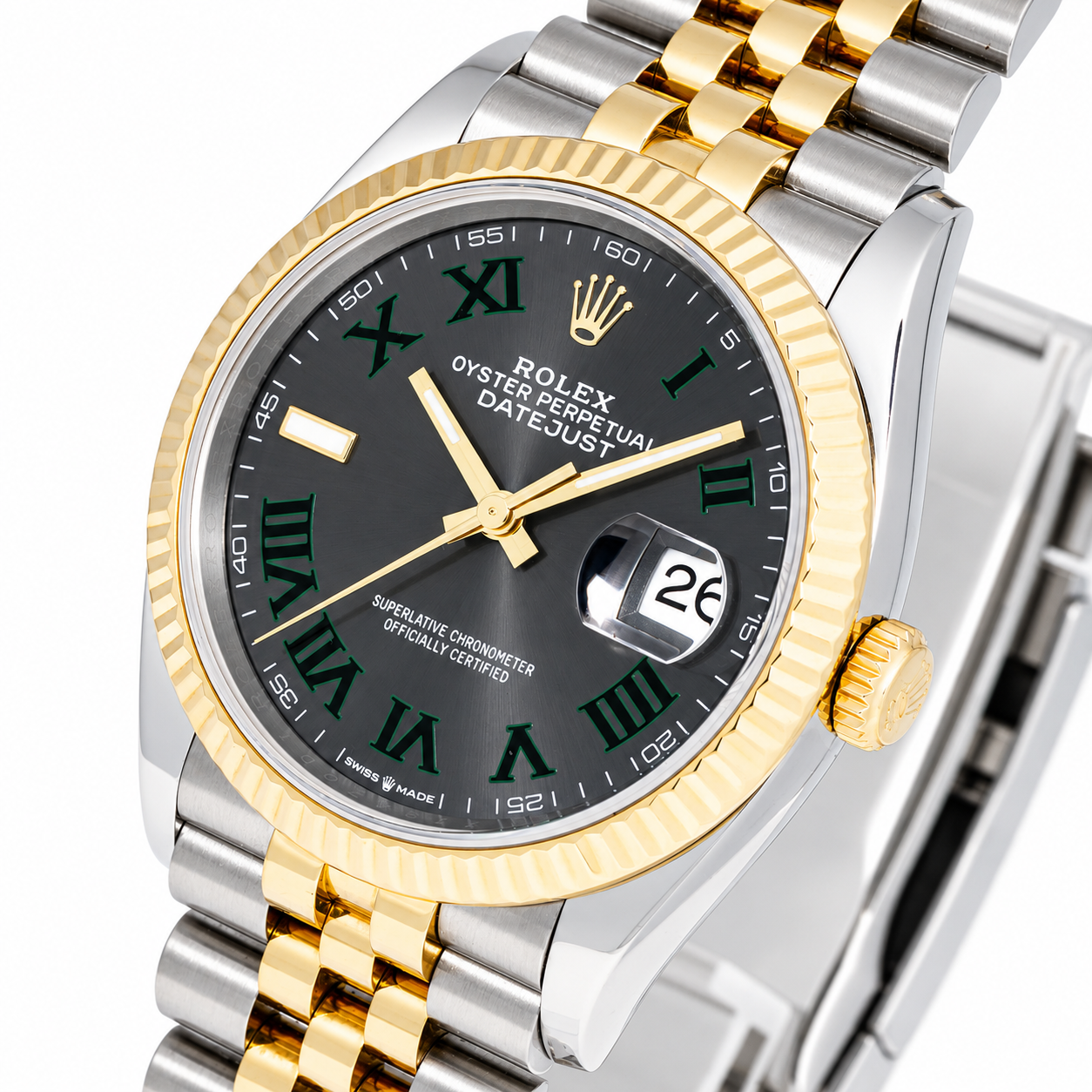 ROLEX DATEJUST 36MM 126233 WIMBLEDON DIAL FLUTED BEZEL JUBILEE BRACELET