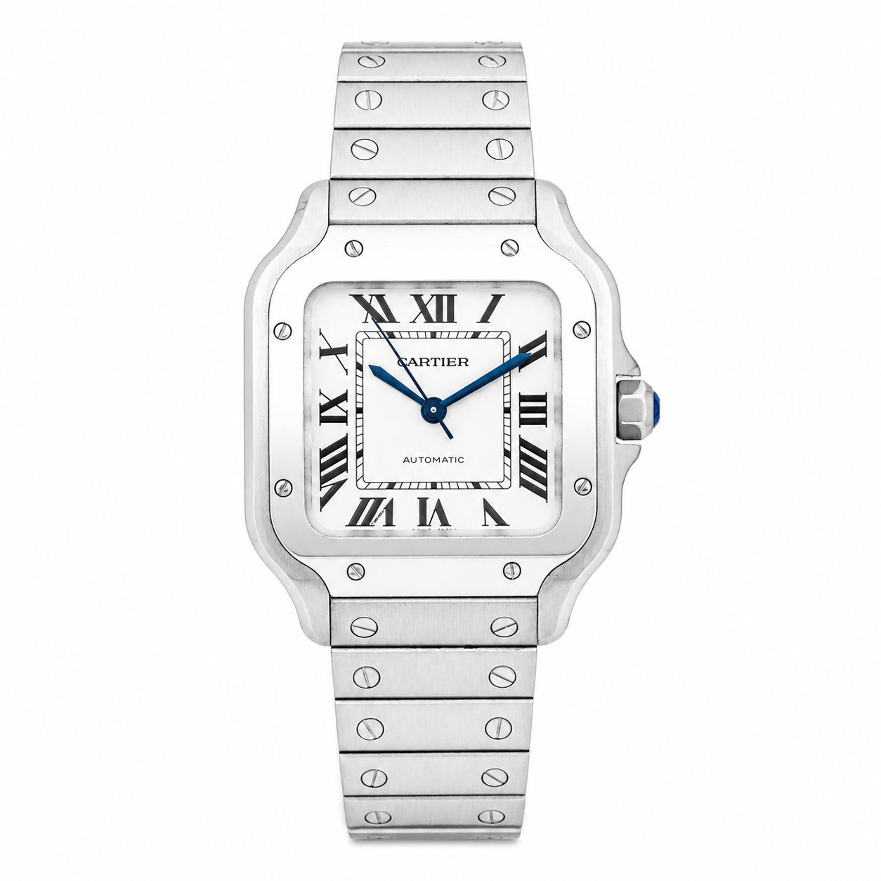 CARTIER SANTOS DE CARTIER MEDIUM AUTOMATIC WHITE DIAL STAINLESS STEEL WATCH