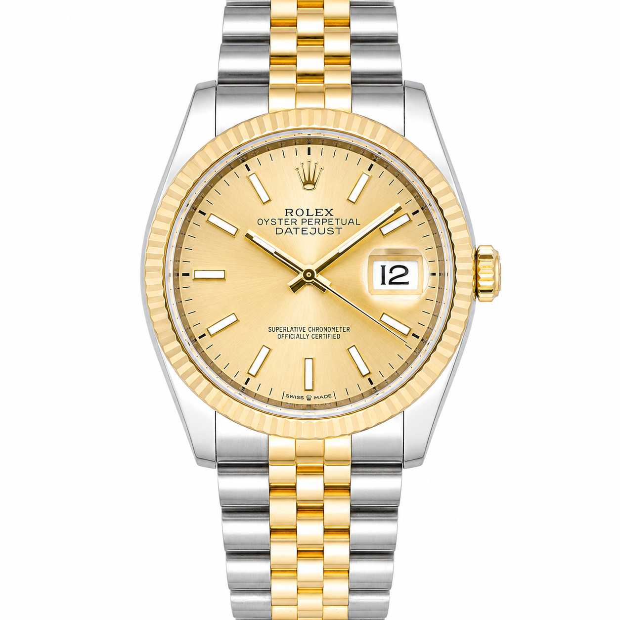 ROLEX DATEJUST 36MM CHAMPAGNE DIAL FLUTED BEZEL TWO TONE JUBILEE BRACELET REF. 126233