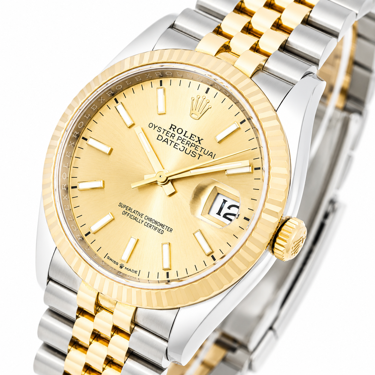 ROLEX DATEJUST 36MM CHAMPAGNE DIAL FLUTED BEZEL TWO TONE JUBILEE BRACELET REF. 126233