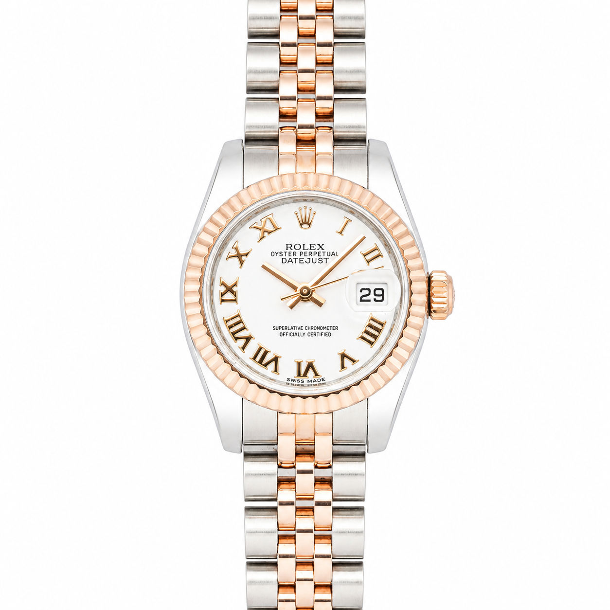 ROLEX LADY DATEJUST 179171 WHITE ROMAN DIAL ROSE GOLD STEEL