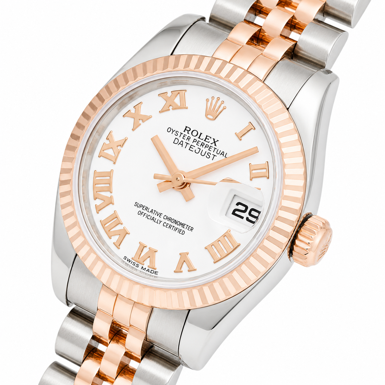 ROLEX LADY DATEJUST 179171 WHITE ROMAN DIAL ROSE GOLD STEEL
