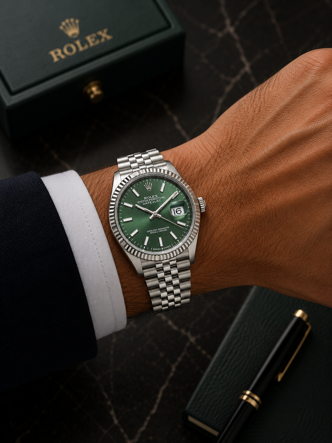 ROLEX DATEJUST 36MM 126234 MINT GREEN INDEX DIAL FLUTED BEZEL JUBILEE BRACELET