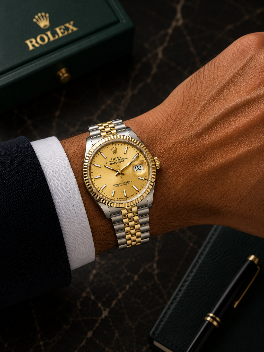 ROLEX DATEJUST 36MM 126233 CHAMPAGNE INDEX DIAL FLUTED BEZEL JUBILEE BRACELET