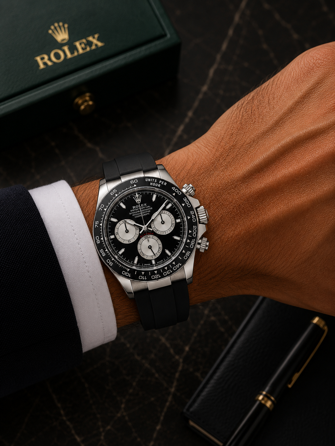 ROLEX DAYTONA 40MM 126519LN BLACK DIAL OYSTERFLEX STRAP WHITE GOLD