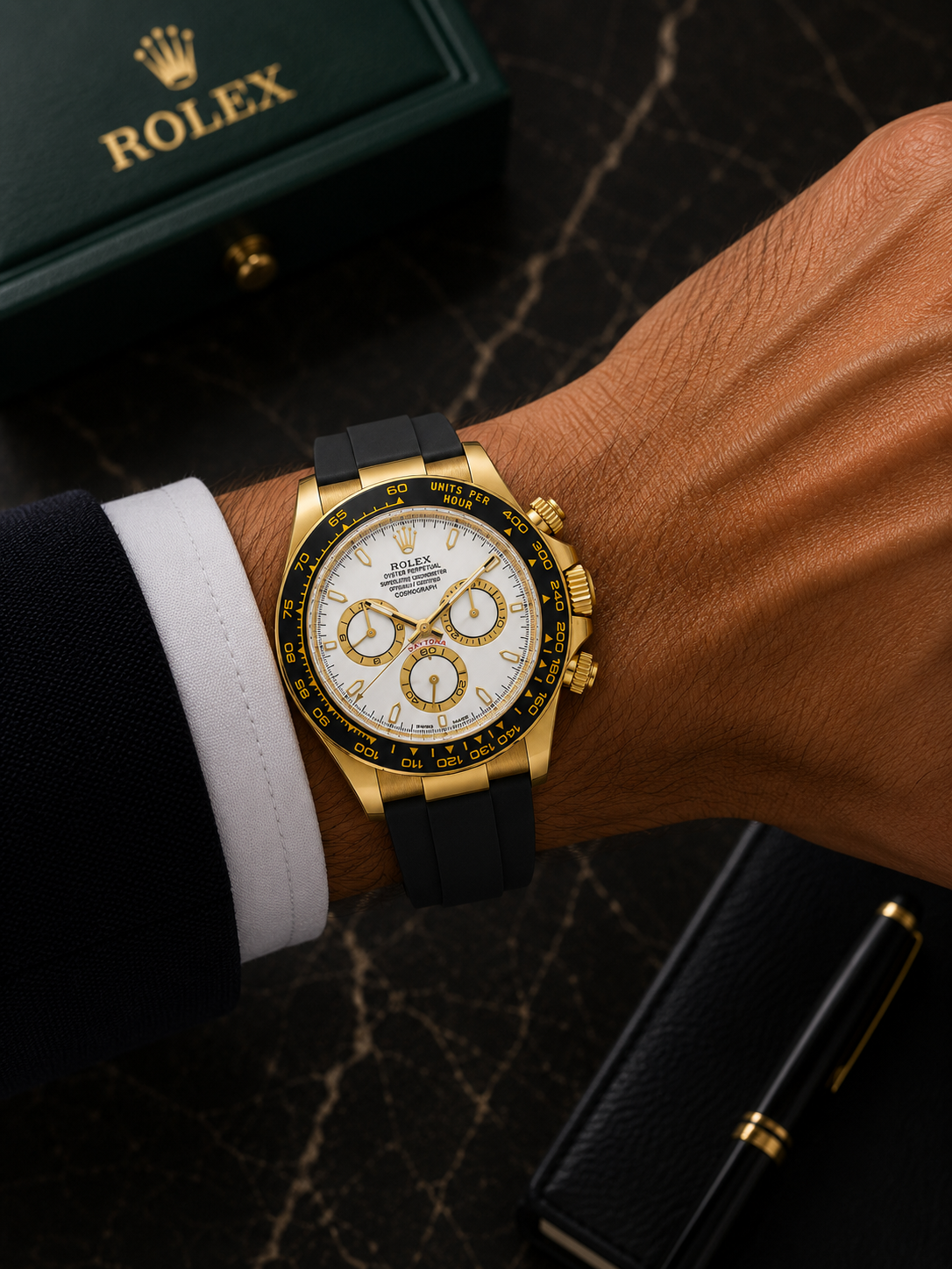 ROLEX DAYTONA 40MM 126518LN WHITE PANDA DIAL OYSTERFLEX STRAP YELLOW GOLD