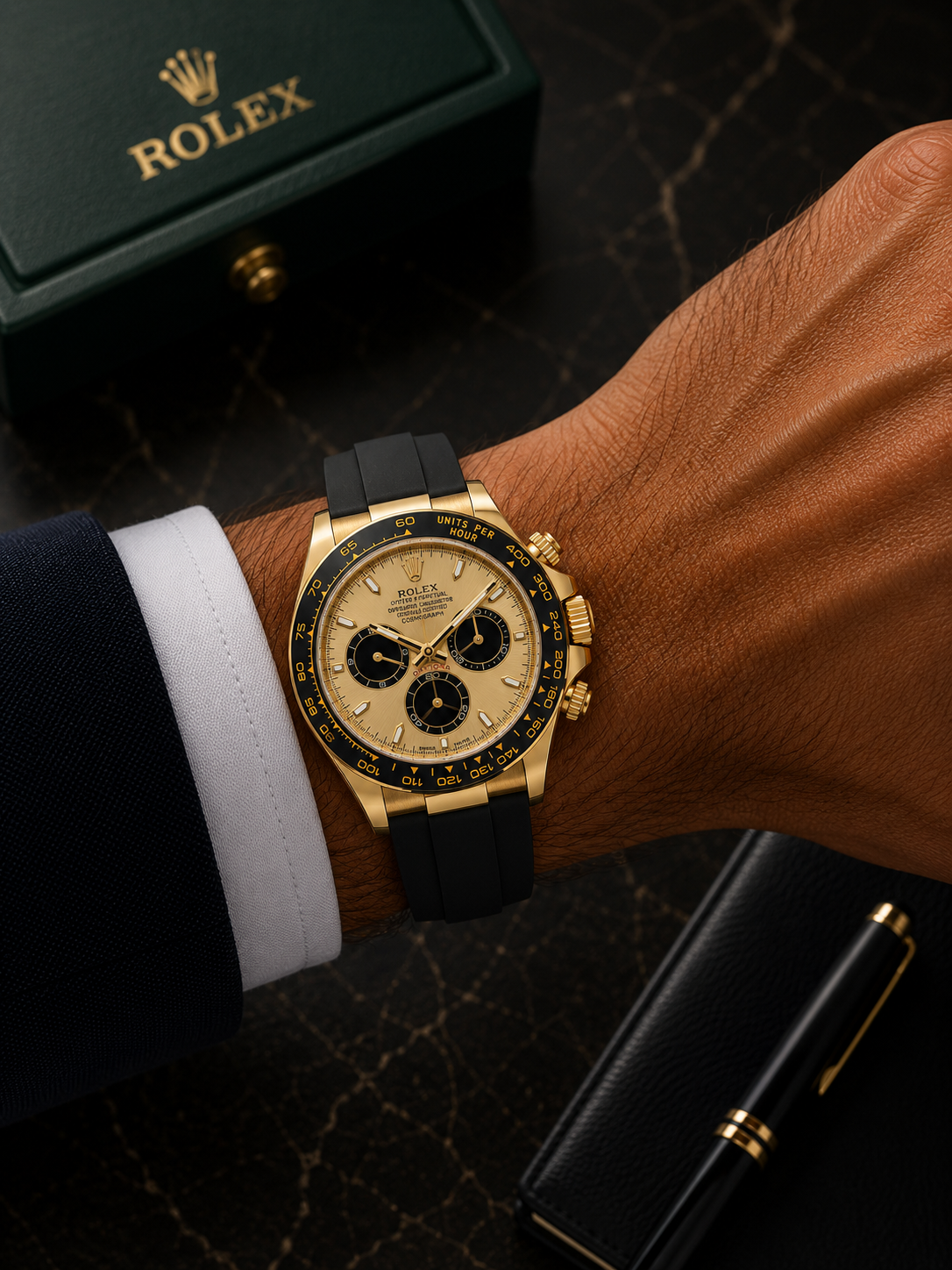 ROLEX DAYTONA "PICCACHU "40MM 126518LN CHAMPAGNE DIAL OYSTERFLEX STRAP YELLOW GOLD