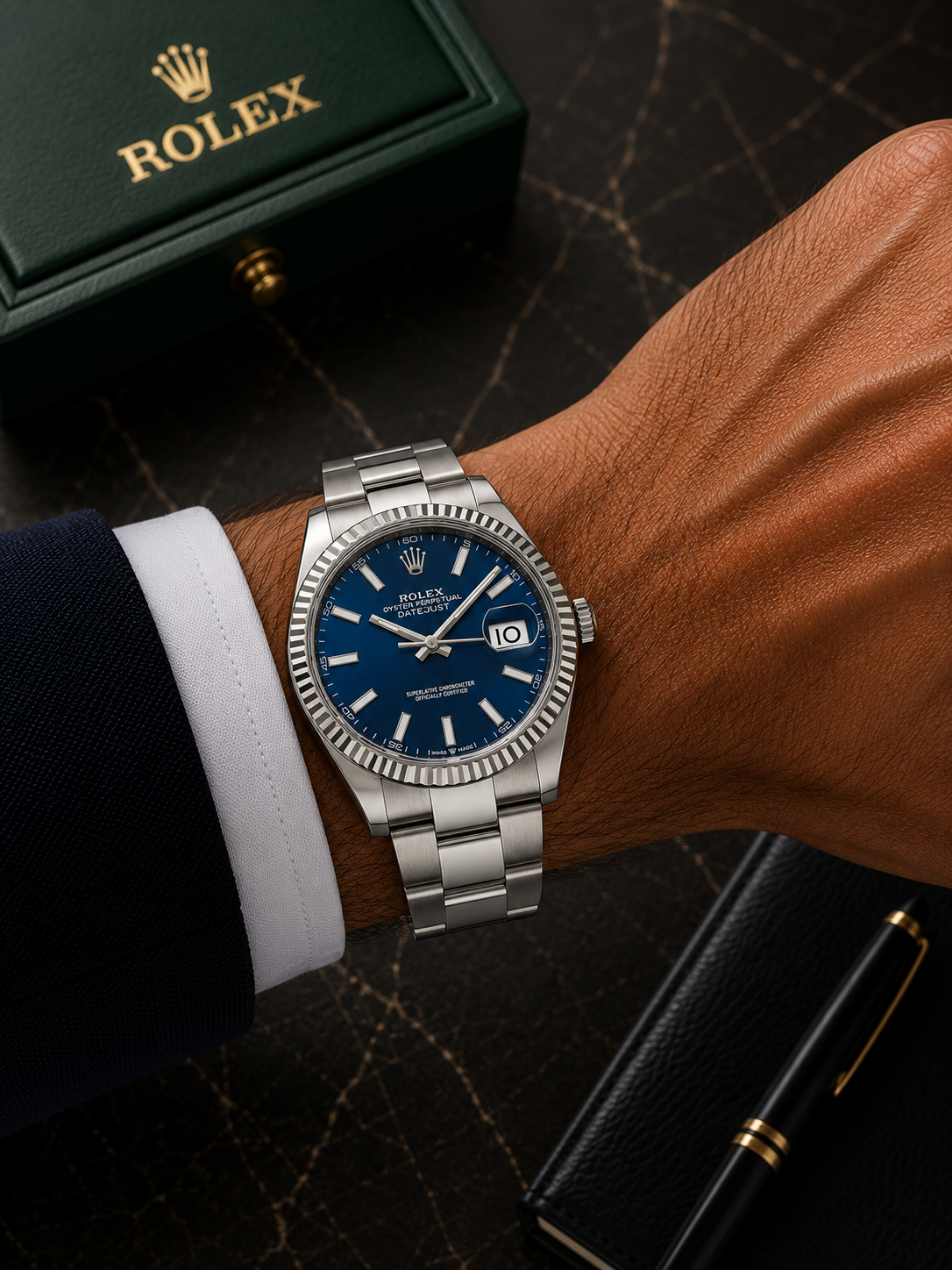 ROLEX DATEJUST 41MM 126334 BLUE INDEX DIAL FLUTED BEZEL OYSTER BRACELET