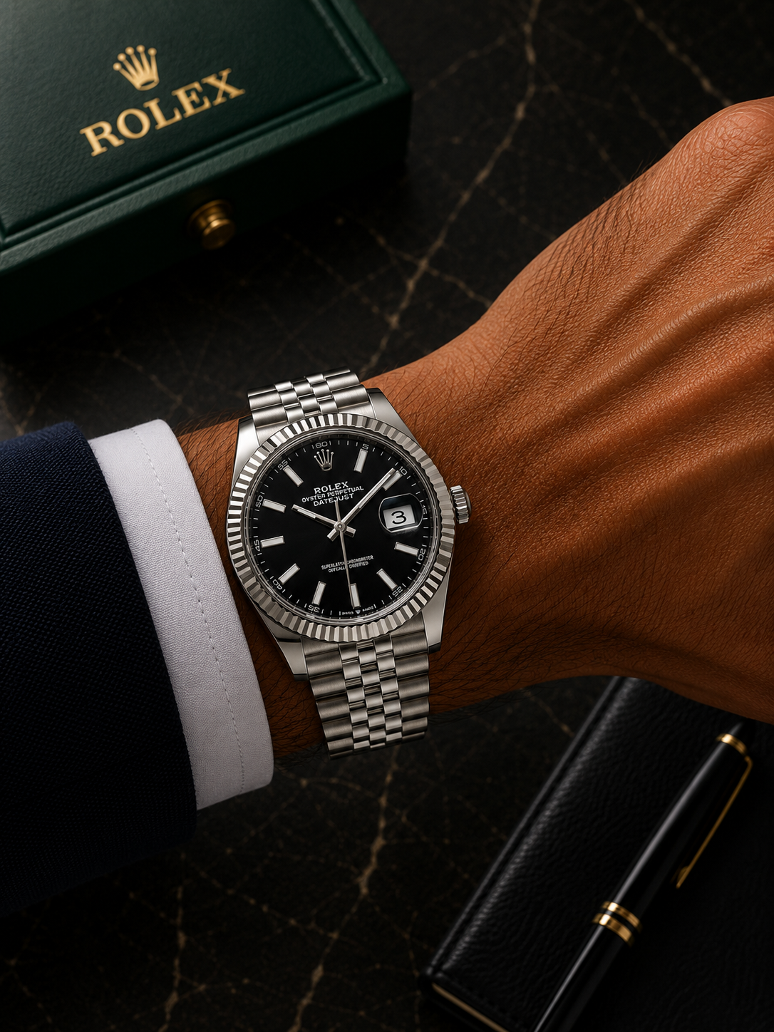 ROLEX DATEJUST 41MM 126334 BLACK INDEX DIAL FLUTED BEZEL JUBILEE BRACELET
