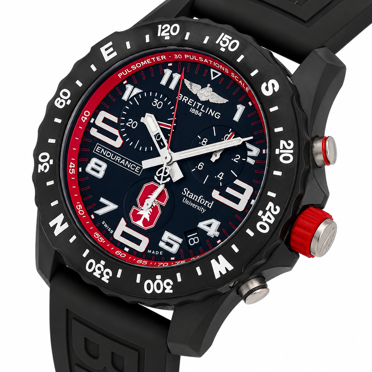 BREITLING ENDURANCE PRO STANFORD UNIVERSITY EDITION BLACK RED DIAL CHRONOGRAPH 44MM